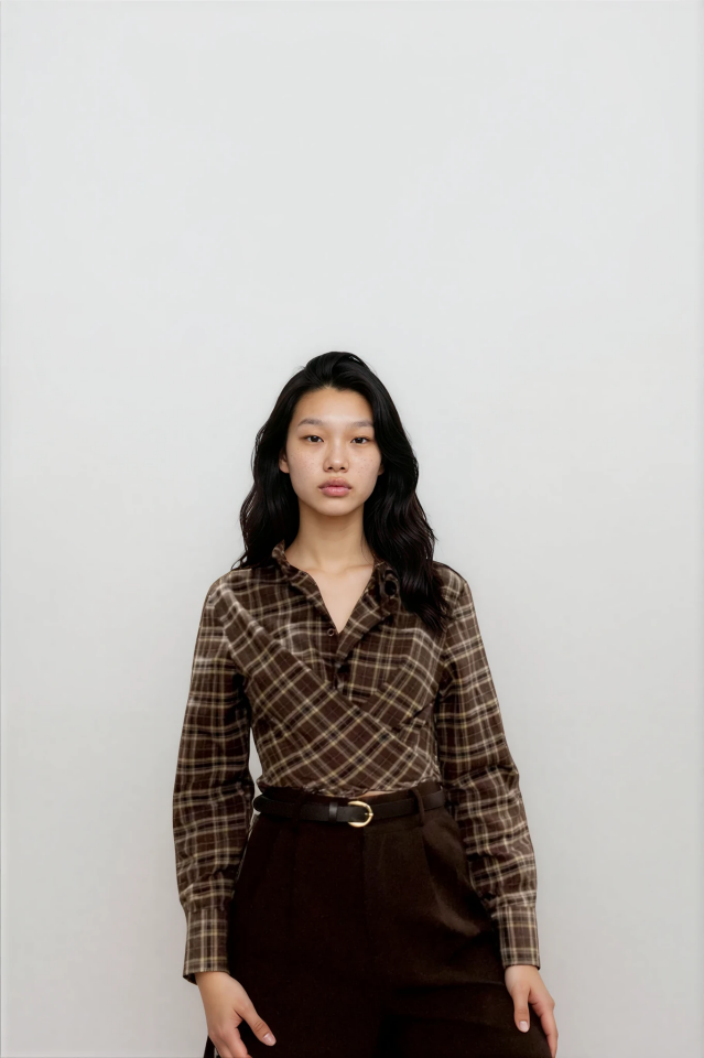 Ekose Bağlamalı Gömlek Kahverengi - M