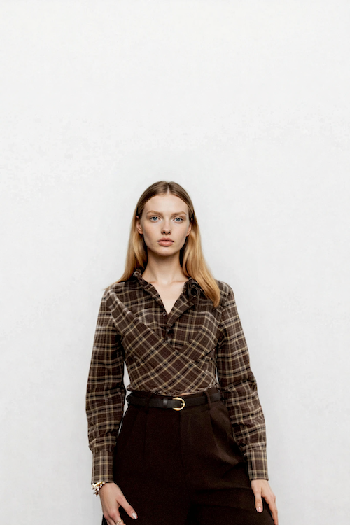 Ekose Bağlamalı Gömlek Kahverengi - S