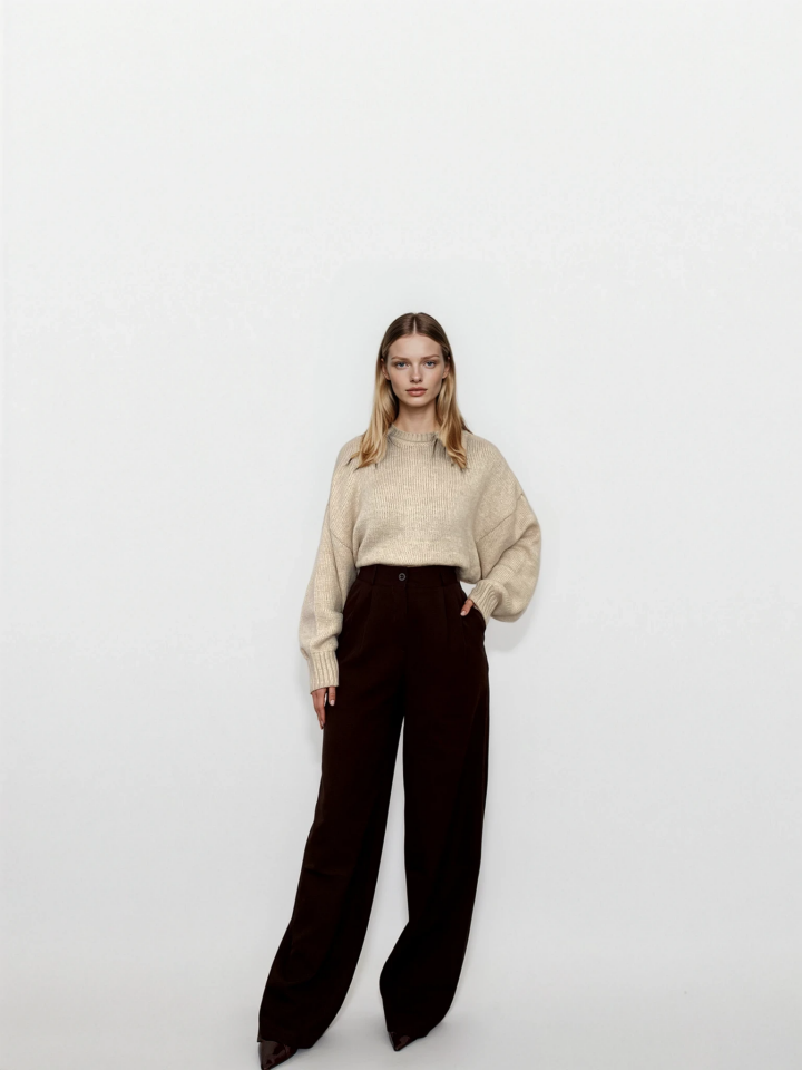 Wide Leg Kumaş Pantolon Kahverengi - L