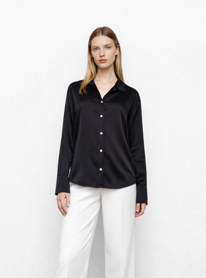 Saten Gömlek Siyah - XS