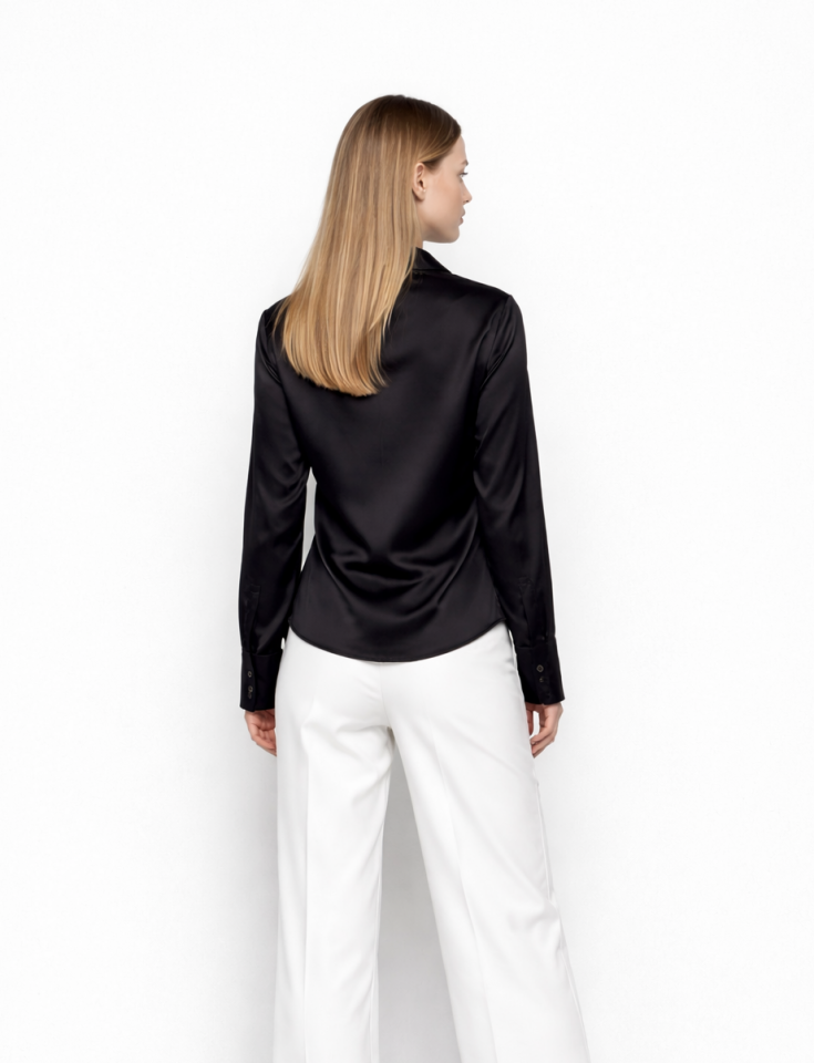 Saten Gömlek Siyah - XS