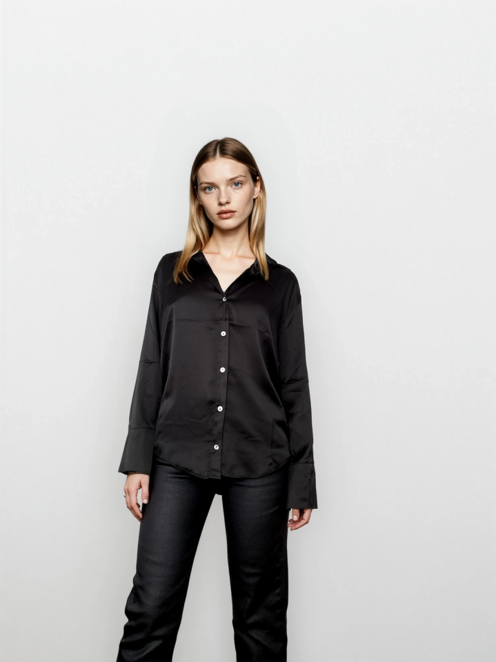 Saten Gömlek Siyah - XS