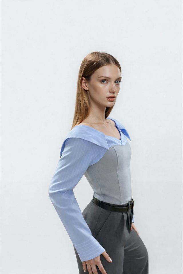 Gömlek Detaylı Bluz Gri - XS