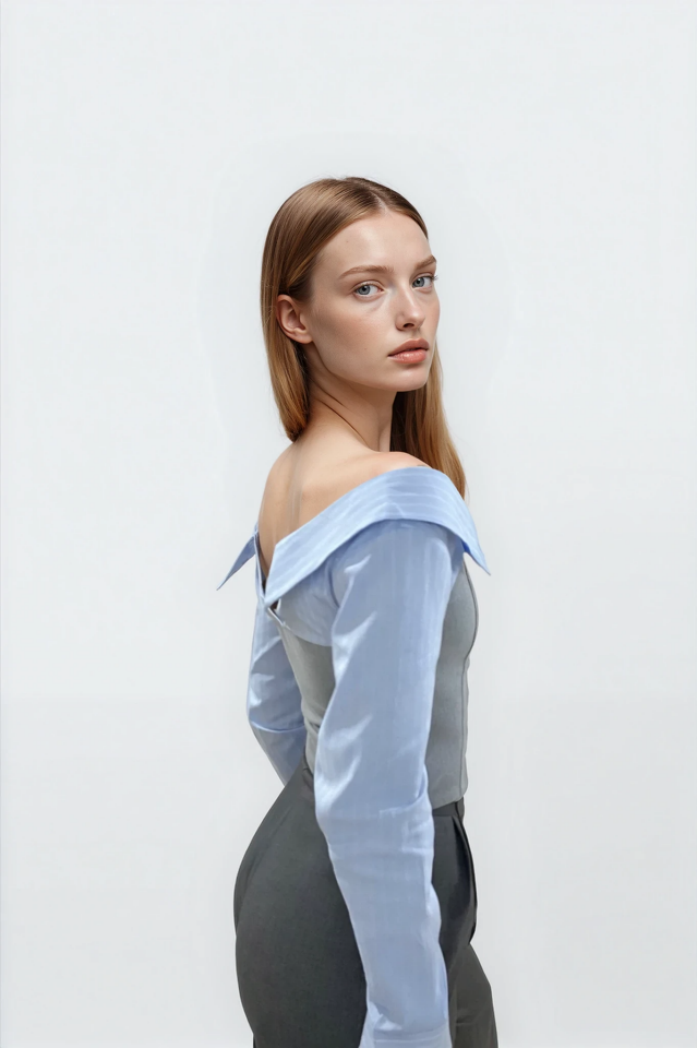 Gömlek Detaylı Bluz Gri - XS