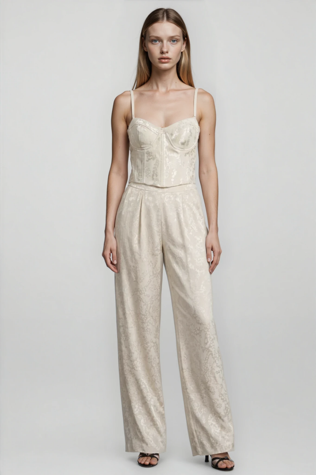 Jakarlı Askılı Bluz Bej - L