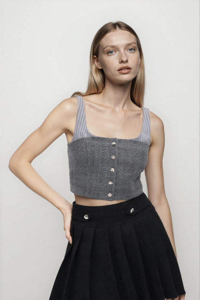 Askılı Tüvit Bluz Antrasit - L