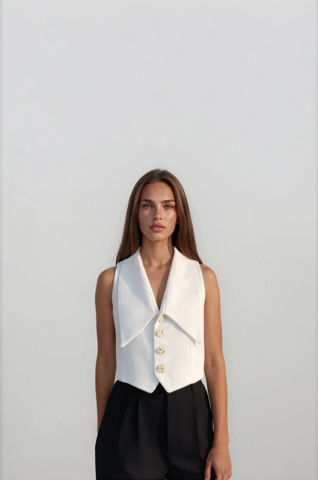 Premium Yelek Bluz Beyaz - M