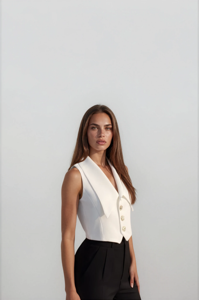 Premium Yelek Bluz Beyaz - M