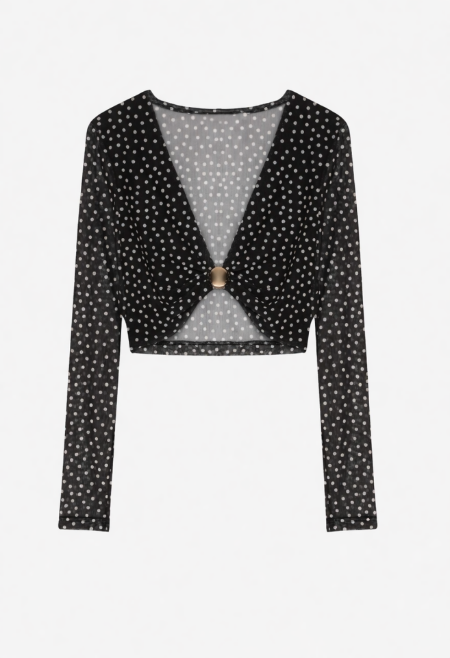 Puantiyeli Transparan Bluz Siyah - L