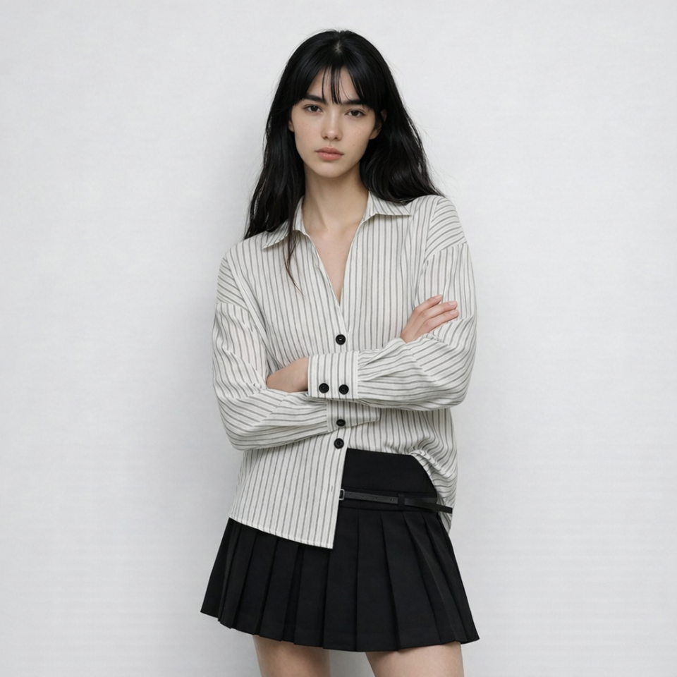 Pile Detaylı Gömlek Ekru L