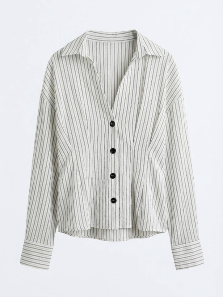 Pile Detaylı Gömlek Ekru L